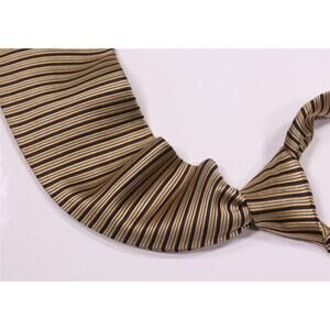 Paul Stuart Hand Made France Gold/Navy Jacquard Woven Striped Silk Necktie Tie